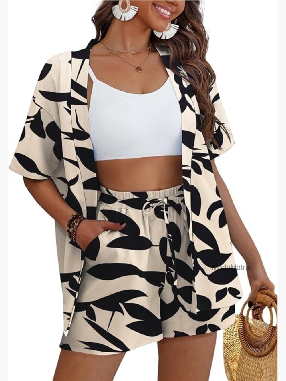 Women's 2 Piece Hawaiian Beach Set with Pockets Lightweight Summer Resort Wear